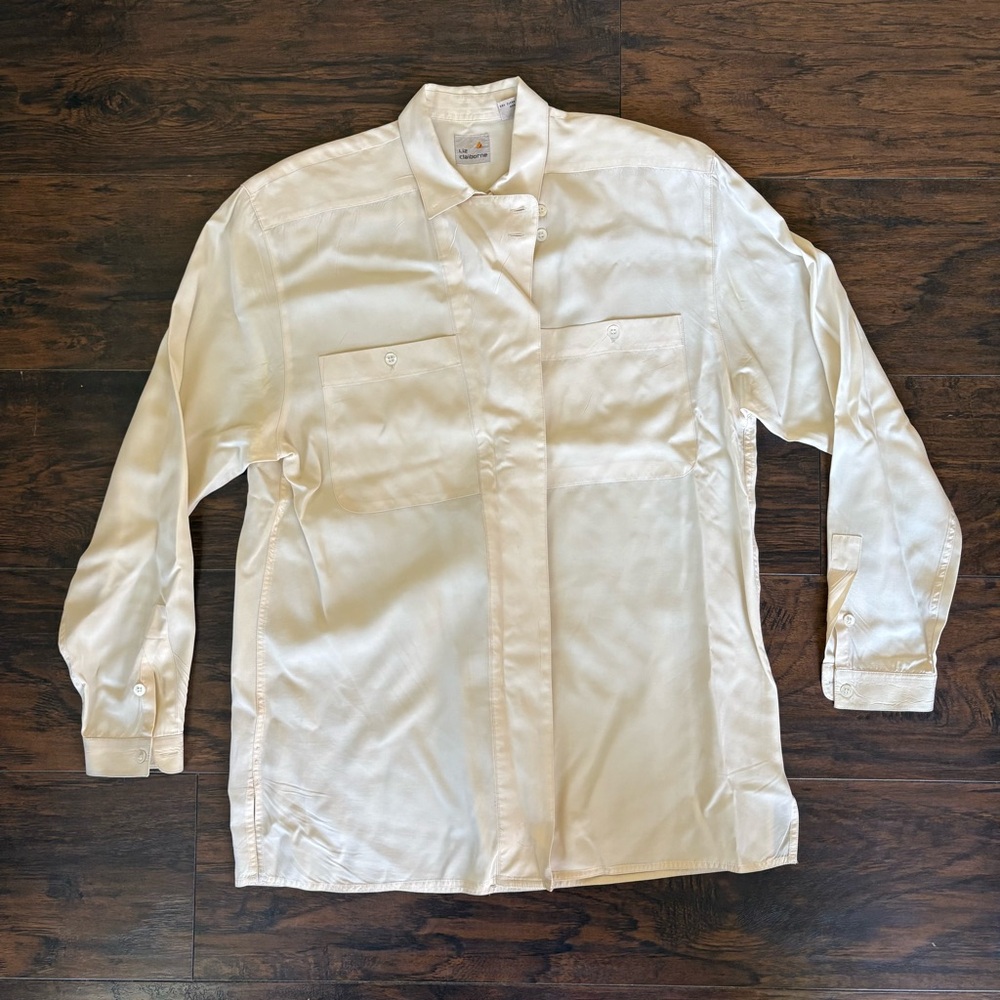 Vintage Liz Claiborne Cream Satin Button-Up Shirt